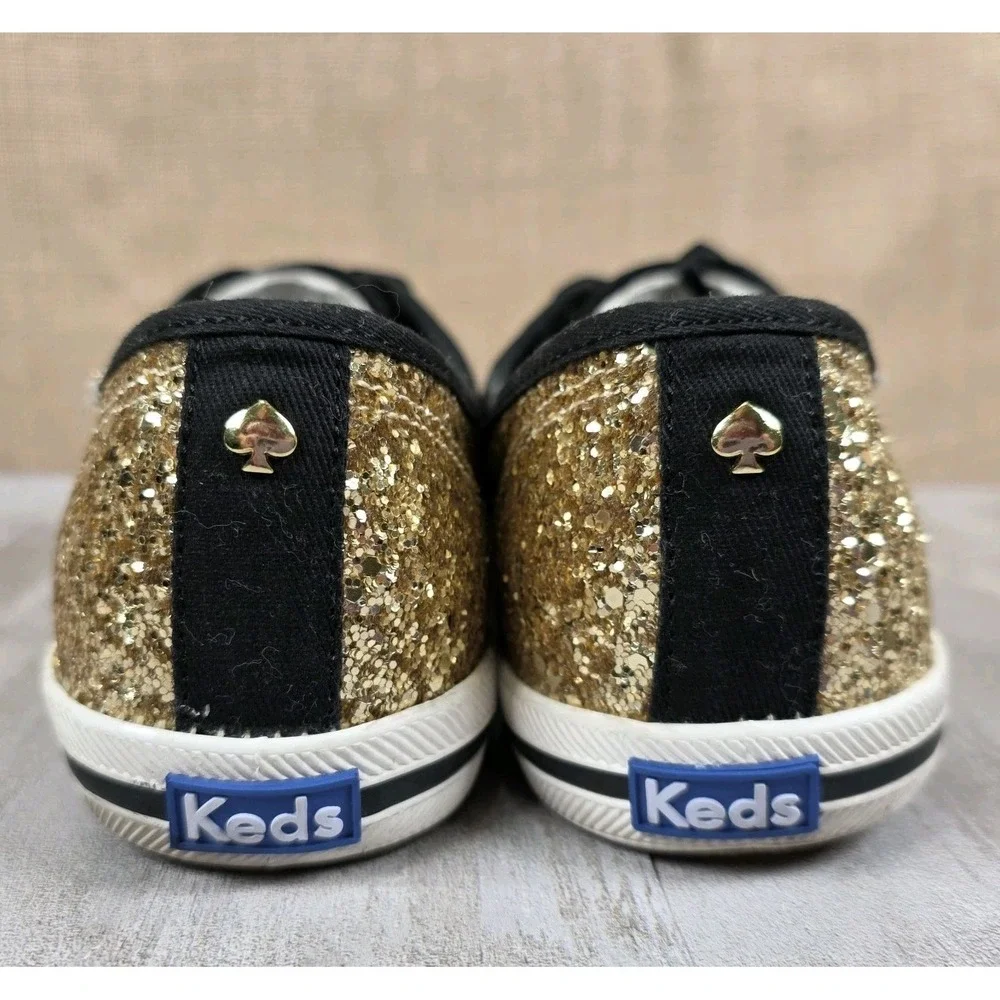 Keds x Kate Spade New York Lace Up Sneakers Sparkle Glitter Gold Womens Size 8.5